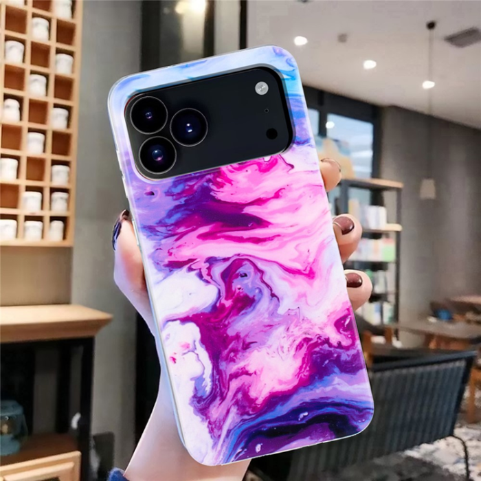 A-One Brand - iPhone 17 Pro Mobilskal Marble Pattern Painted TPU - Rosa