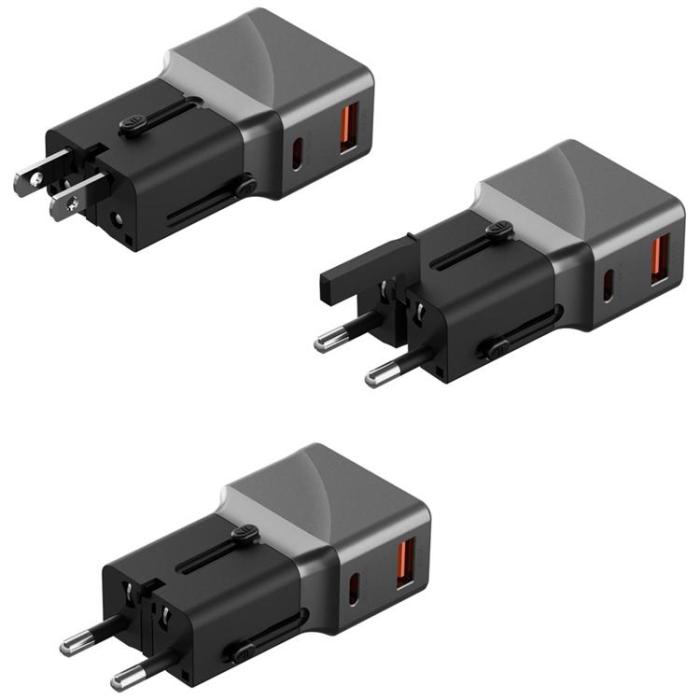 ENERGEA - Energea Reseadapter 25W 1A1C TravelWorld - Svart Gunmetal