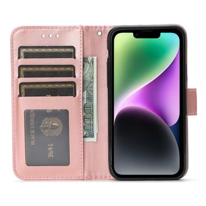 A-One Brand - iPhone 14 Plus Plånboksfodral Imprinted Roses - Rosa