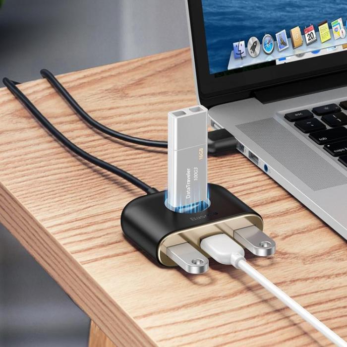 BASEUS - Baseus Square round 4 in 1 USB HUB Adapter - Svart