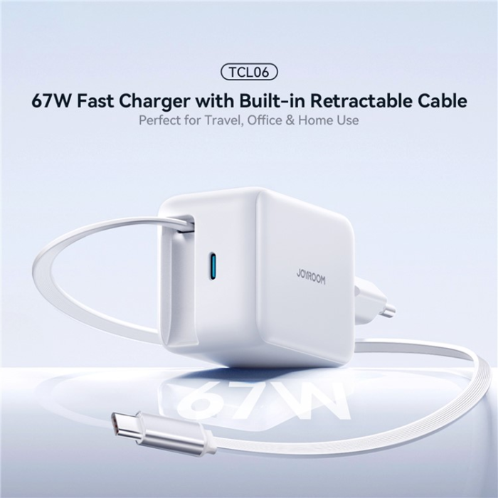 Joyroom - JOYROOM GaN Snabbladdare 67W USB-C Infällbar USB-C Kabel EU