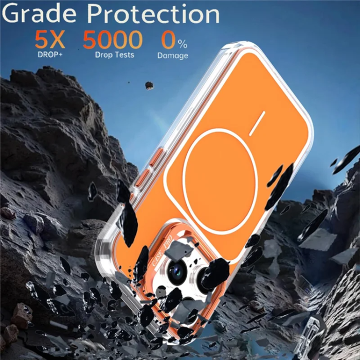 A-One Brand - iPhone 16 Pro Mobilskal MagSafe Lens Kickstand med Handrem - Orange