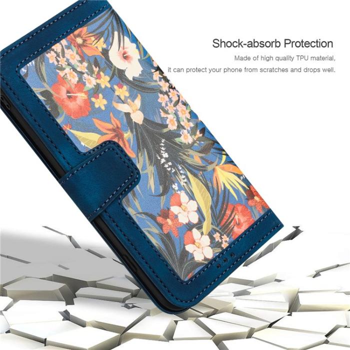 OEM - iPhone 15 Pro Plånboksfodral Flower Pattern - Mörkblå