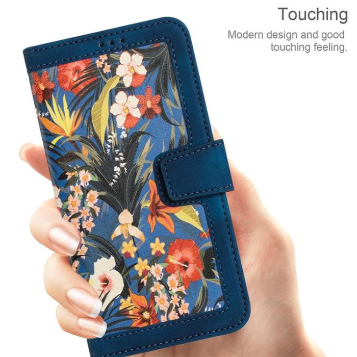 OEM - iPhone 15 Pro Plånboksfodral Flower Pattern - Mörkblå