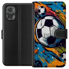 Gustaf - Pl&aring;nboksfodral till Motorola Moto E22i med Fotbollar