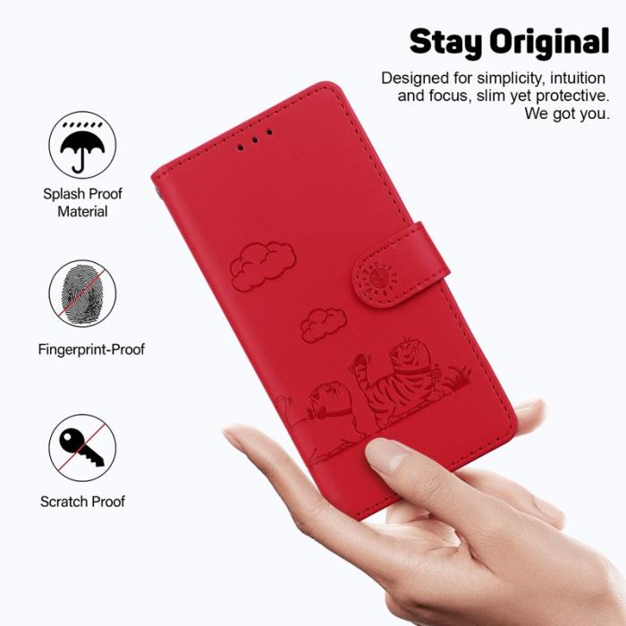 OEM - Mobilskal till Samsung Galaxy S26 / S26 Pro RFID-Skydd KattTPU + Konstläder Röd