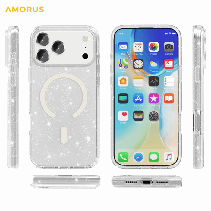 AMORUS - AMORUS Mobilskal till iPhone 17 Pro Max Magsafe Glitter Powder PC + TPU - Vit