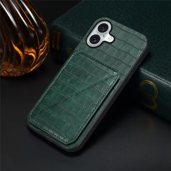 A-One Brand - iPhone 17 Mobilskal Korthållare Crocodile Textured - Grön