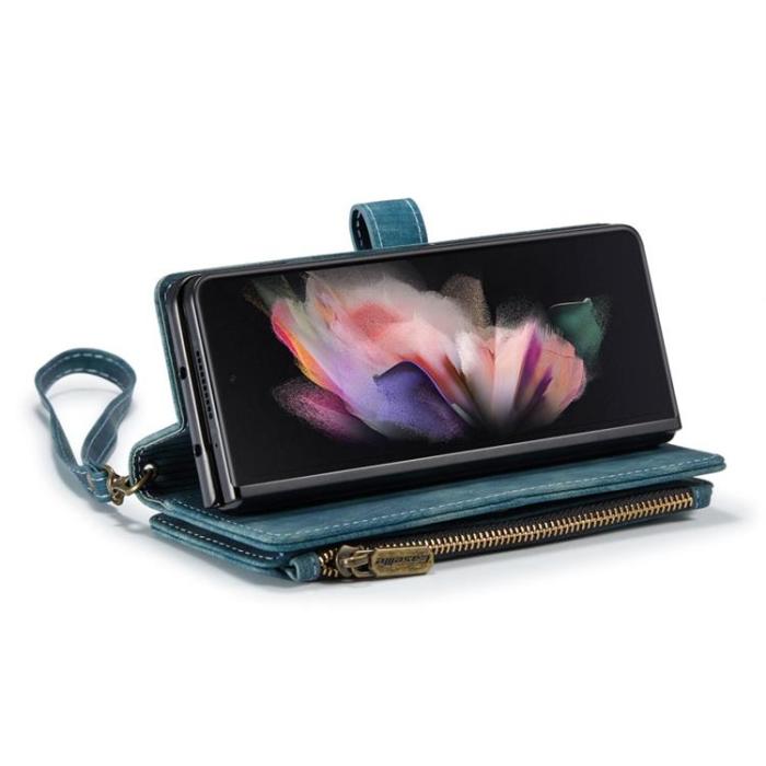 Caseme - CASEME Galaxy Z Fold 4 Plånboksfodral Zipper PU-Läder Stativ - Blå