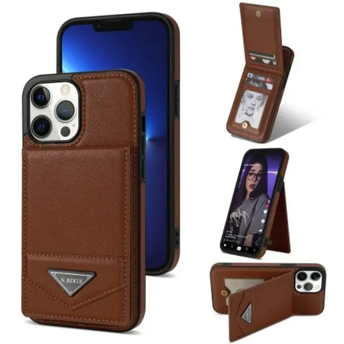 N.BEKUS - N.BEKUS iPhone 15 Pro Mobilskal Korthållare Kickstand - Brun