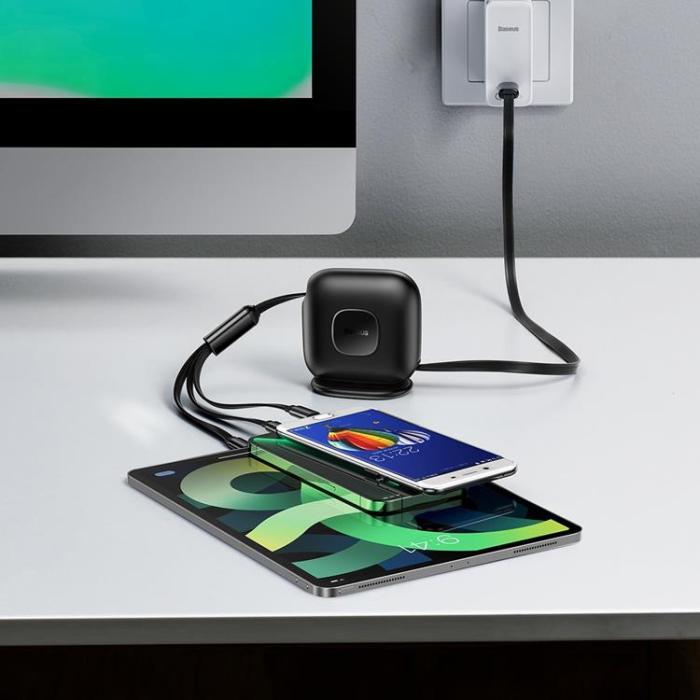 UTGATT1 - Baseus Retractable 3in1 microUSB Typ-C Lightning 100W Kabel 1.7m - Svart
