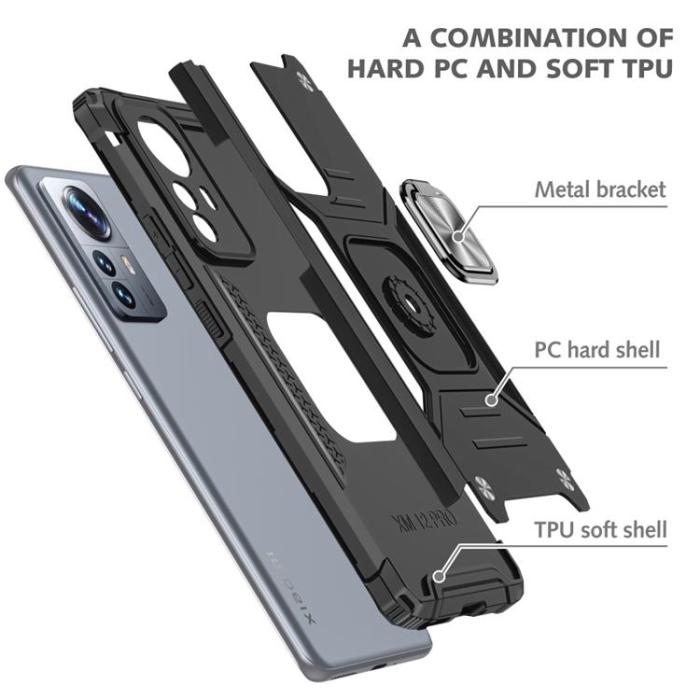 A-One Brand - Metal Kickstand Shockproof Skal Xiaomi 12/12X - Svart