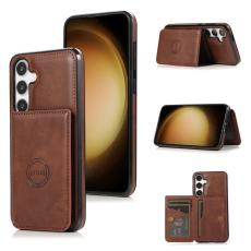OEM - Mobilfodral f&ouml;r Samsung Galaxy S26 Kortfack Kickstand Konstl&auml;der + TPU - Kaffe