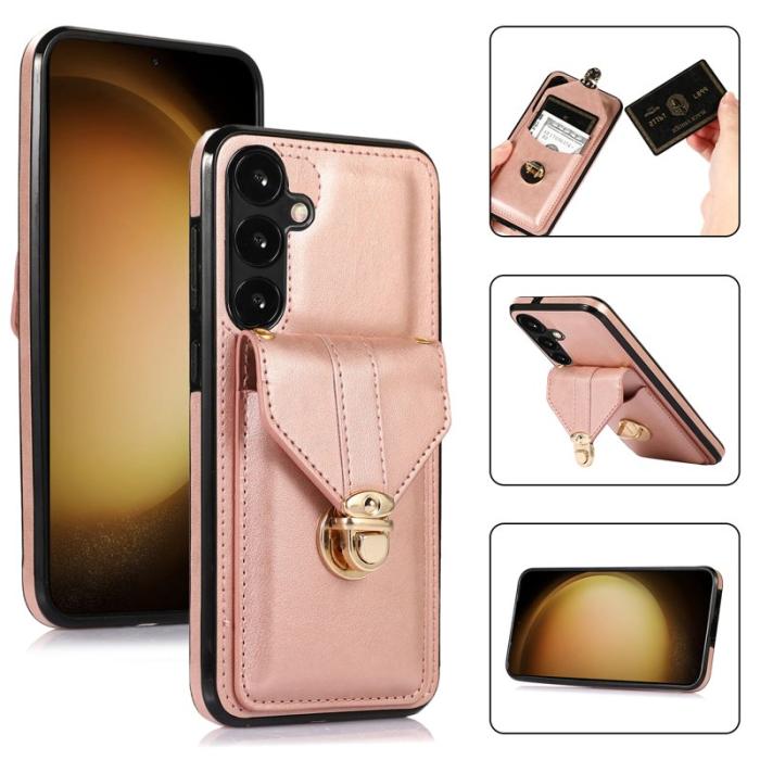 OEM - Mobilfodral för Samsung Galaxy S26 Kortfack Kickstand Konstläder + TPU Roséguld