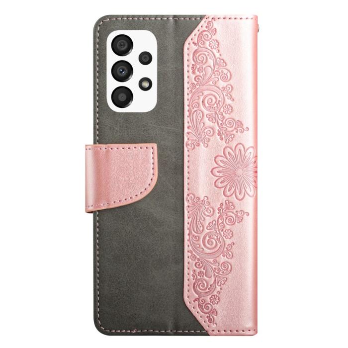A-One Brand - Butterfly Flower Imprinted Plånboksfodral Galaxy A13 4G - Rose Gold