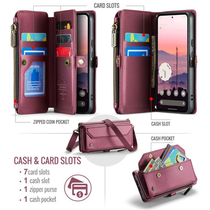 Caseme - CASEME Plånboksfodral Konstläder för Google Pixel 10 Pro - Vinröd