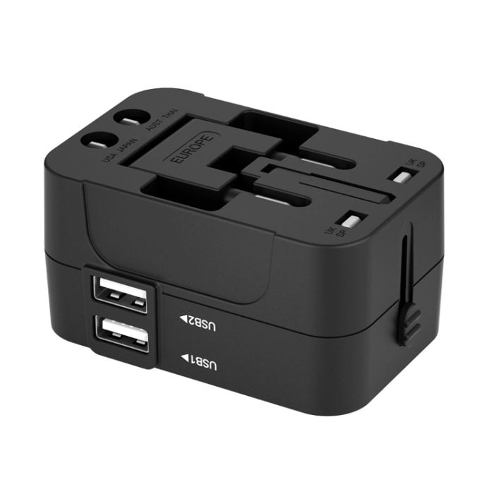 Wozinsky - Wozinsky Universal Reseadapter 24W 2xUSB-A EU/US/AUS/UK- Svart