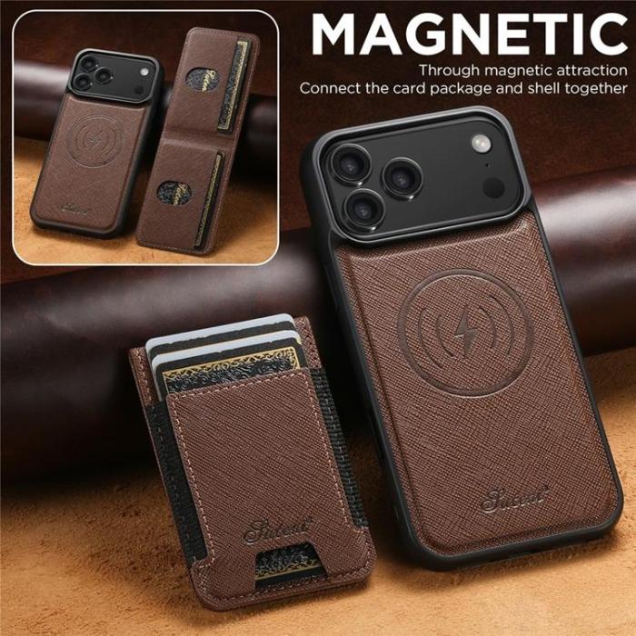SUTENI - SUTENI iPhone 17 Pro Max Mobilskal MagSafe korthållare - Brun