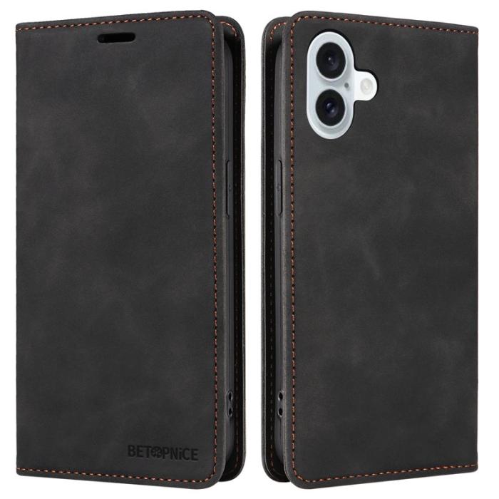 BETOPNICE - BETOPNICE 003 iPhone 16 Plus Plånboksfodral RFID Blocking Konstläder - Svart