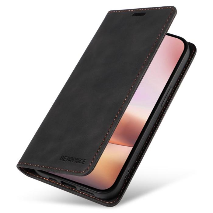 BETOPNICE - BETOPNICE 003 iPhone 16 Plus Plånboksfodral RFID Blocking Konstläder - Svart