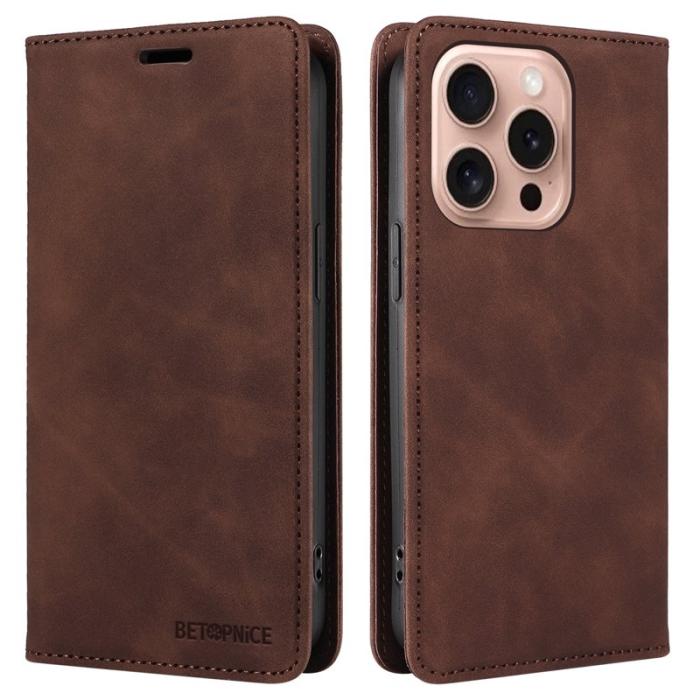 BETOPNICE - BETOPNICE 003 iPhone 16 Pro Plånboksfodral Konstläder - Brun