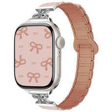 A-One Brand - Apple Watch 38/40/41/42mm Armband Magnetic Bowknot - Rosa/Grå
