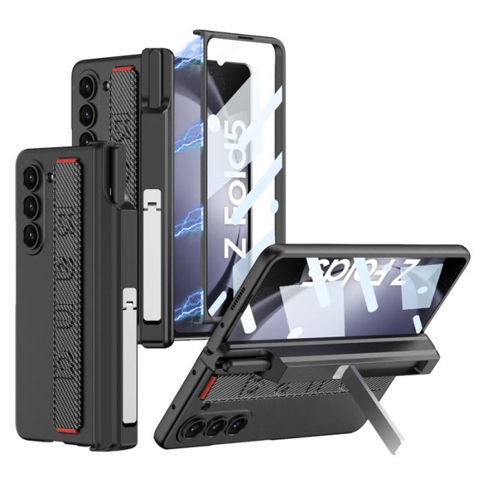 GKK - GKK Samsung Galaxy Z Fold5 Fodral PC - Kolfiber Textur - Svart