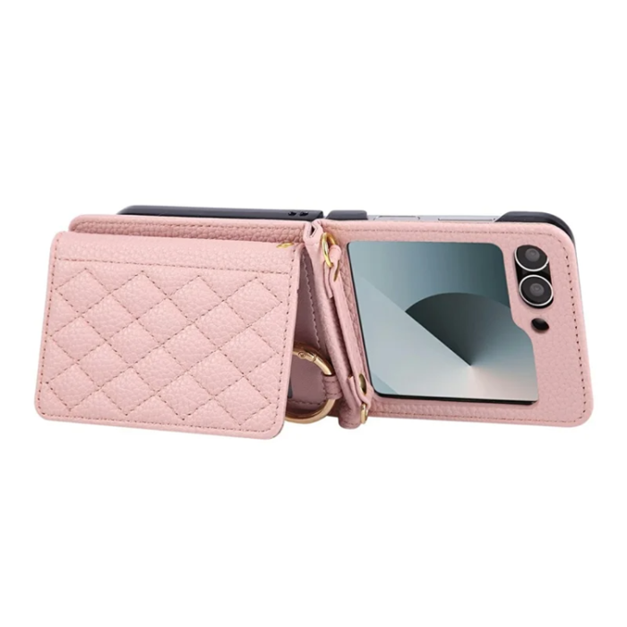 A-One Brand - Galaxy Z Flip 7 FE / Z Flip 6 Mobilskal Korthållare Kickstand Rhombus - Rosa