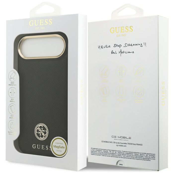 Guess - Guess iPhone 17 Air Mobilskal Magsafe Grained Strass Logo - Svart
