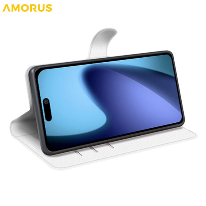 Amorus - AMORUS iPhone Air Plånboksfodral Flipstativ Litchi - Vit