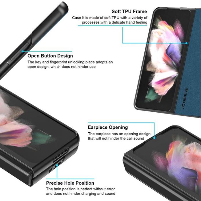 LC.imeeke - LC.IMEEKE Galaxy Z Fold 4 Skal TPU-ram Läder - Blå