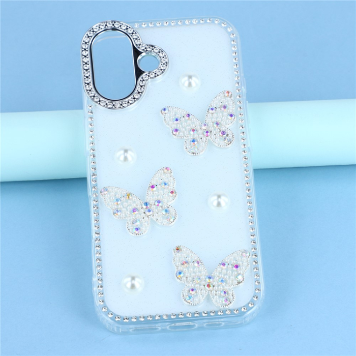 A-One Brand - iPhone 17 Mobilskal Rhinestone Edge Pearl Butterfly