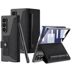 GKK - GKK Galaxy Z Fold 7 Plånboksfodral Pennhållare Med Härdat Glas Litchi