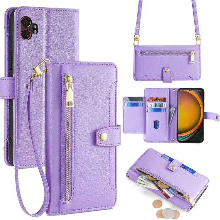 Galaxy Xcover 7 Pro Konstläder Plånboksfodral med 2 Rem - Lila (Lila) | 2353 | AlltMobil