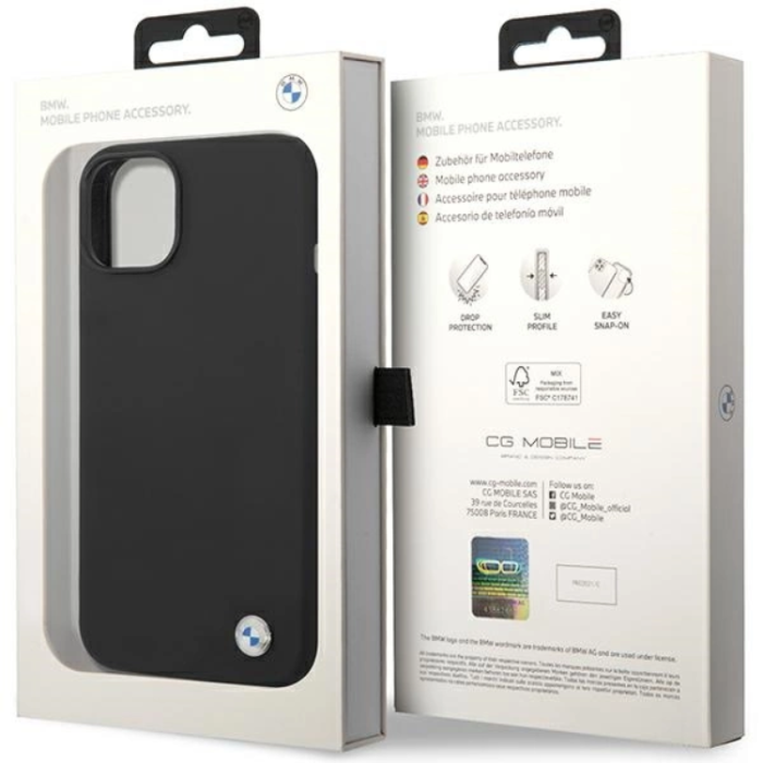 BMW - BMW iPhone 15/14/13 Mobilskal Silikon Metal Logo - Svart