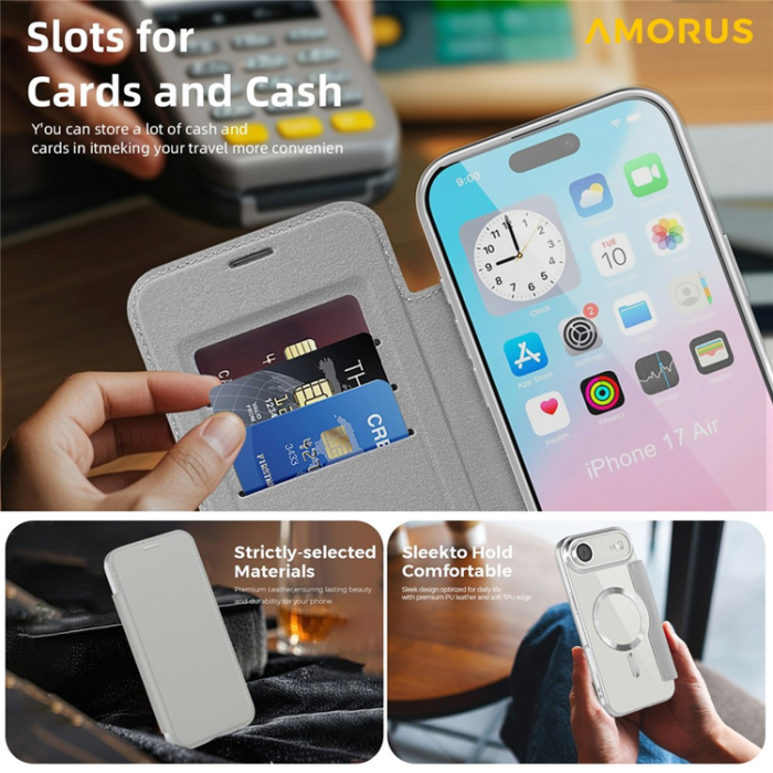 Amorus - AMORUS iPhone Air Plånboksfodral MagSafe RFID - Titangråå