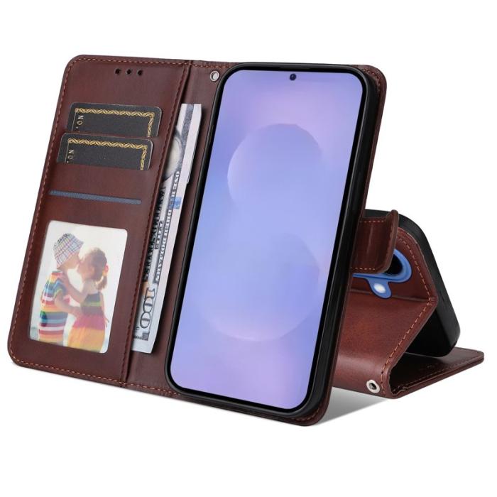 OEM - Samsung Galaxy S26 Plus Plånboksfodral Konstläder Folio Flip - Brun
