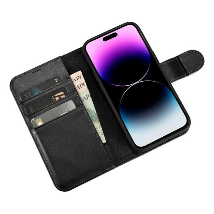 ICARER - iCarer iPhone 14 Plånboksfodral Äkta Läder Anti-RFID - Svart