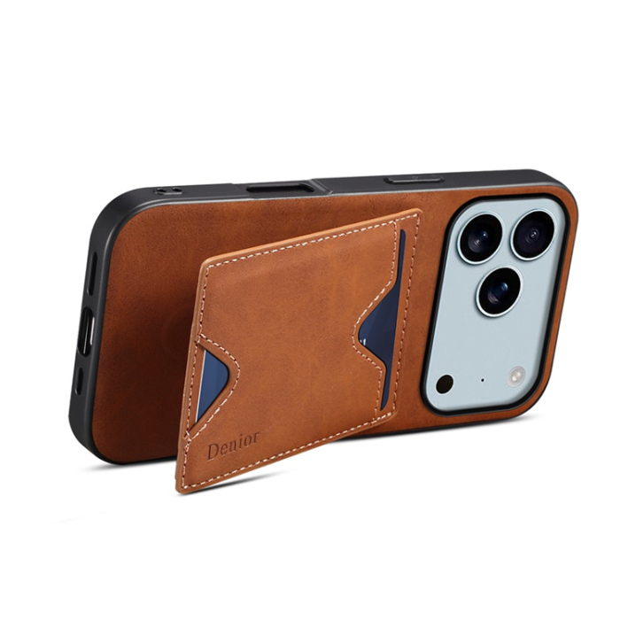 DENIOR - DENIOR iPhone 17 Pro Mobilskal Kickstand Korthållare - Brun