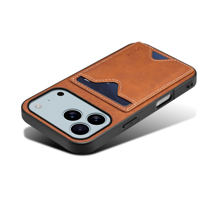 DENIOR - DENIOR iPhone 17 Pro Mobilskal Kickstand Korthållare - Brun