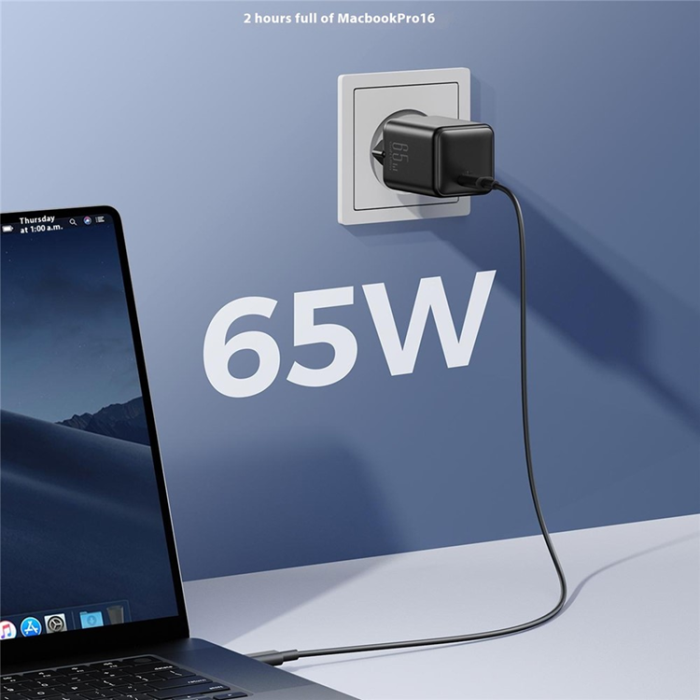 Joyroom - JOYROOM GaN Snabbladdare 65W USB-C EU JR-TCG18 PD - Svart