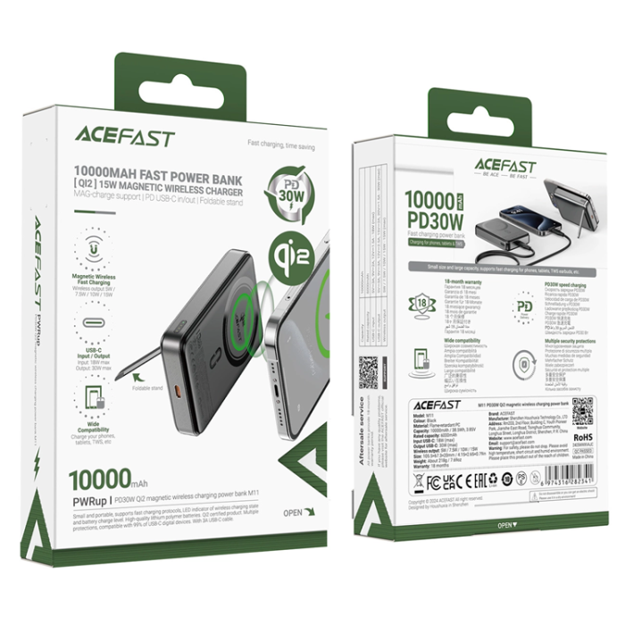 Acefast - Acefast Qi2 Magsafe Trådlös Powerbank 10000mAh 30W - Svart