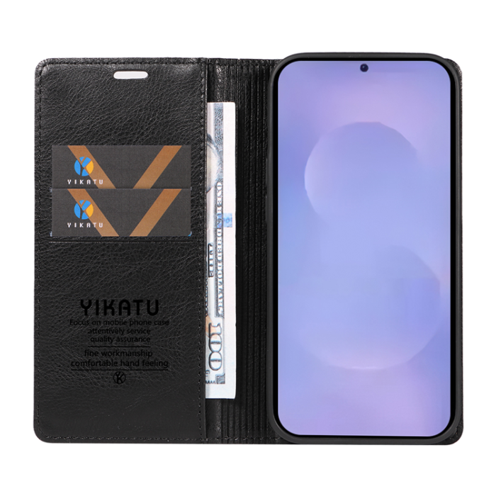 YIKATU - YIKATU Galaxy S26/S26 Pro Plånboksfodral Litchi Läder - Svart