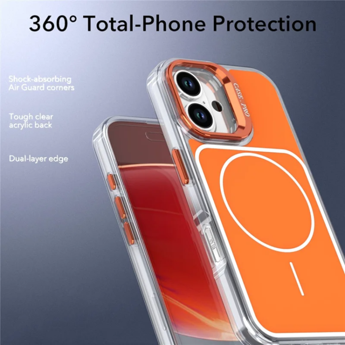 A-One Brand - iPhone 16 Plus Mobilskal MagSafe Lens Kickstand med Handrem - Orange