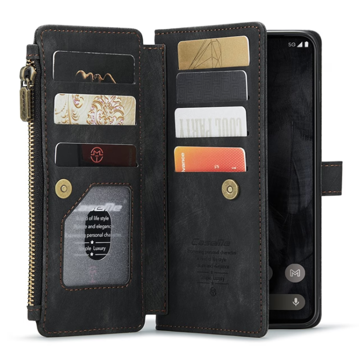 Caseme - Caseme Google Pixel 8 Pro Plånboksfodral Zipper - Svart
