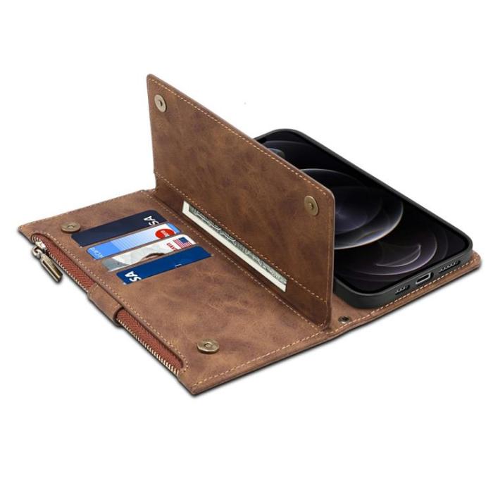 OEM - iPhone 14 Pro Max Plånboksfodral Flap Zipper Strap - Brun