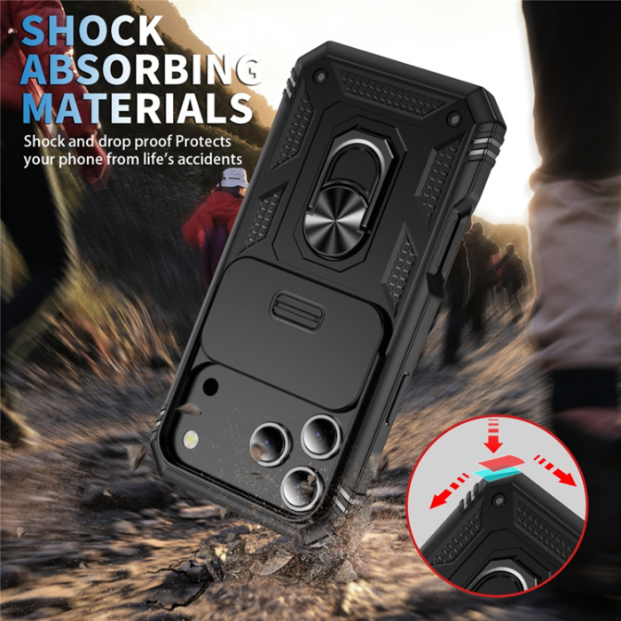 A-One Brand - iPhone 17 Pro Max Mobilskal Slide Camshield Kickstand - Svart