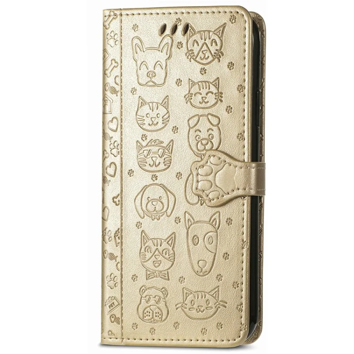 A-One Brand - Google Pixel 10/10 Pro Plånboksfodral Cat Dog Pattern - Guld