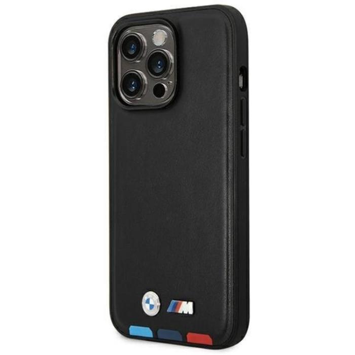 BMW - BMW iPhone 14 Pro Max Skal Läder Stamp Tricolor - Svart