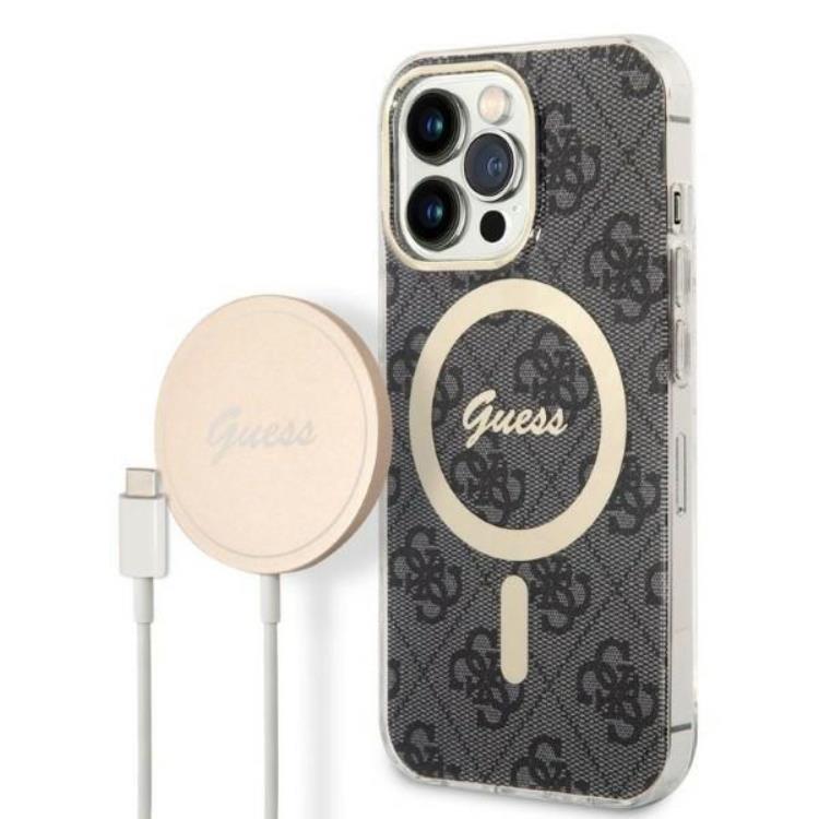 Guess iPhone 13 Pro Max Magsafe Skal Print + Trådlös Laddare - Svart | 2353 | AlltMobil